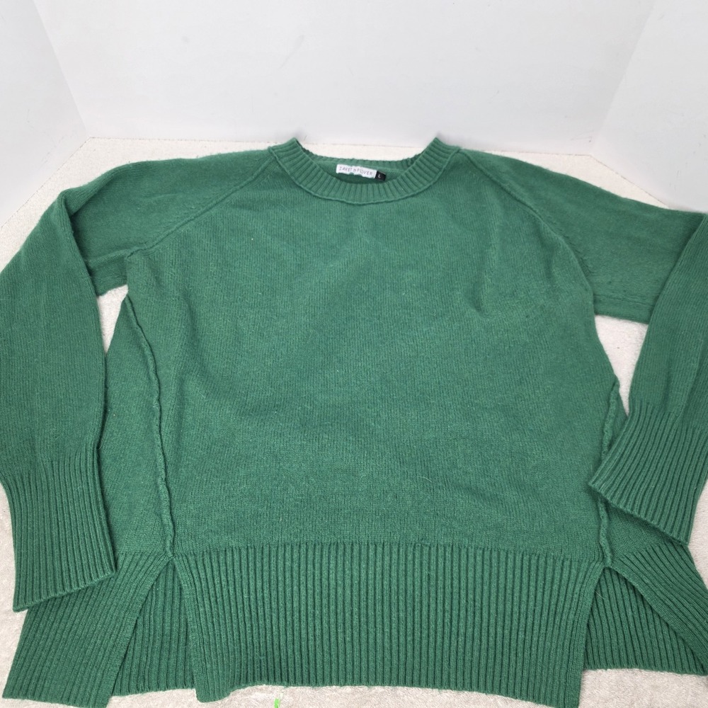 Zaket & Plover Solid Green Large Wool Cotton Blend Knit Crewneck Sweater